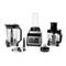 Kitchen appliance set with mixer, chopper and various attachments. Perfect for blending, chopping and cutting food.