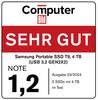 Magazine 'Computer Bild' awards Grade 1.2 and Rating 'Very Good' to Samsung Portable SSD T9, 4 TB (USB 3.2 GEN2X2); Issue 03/2024.