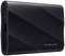 Samsung external hard drive with black textured finish, compact and portable.