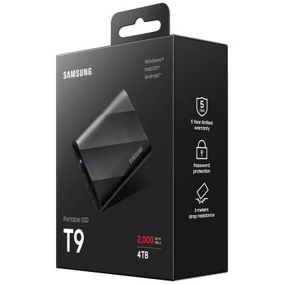 Samsung Portable T9 4 TB External SSD hard drive USB C®, USB A (USB 3.2 2nd gen) Black MU-PG4T0B/EU
