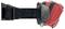Red head torch with an adjustable black strap, viewed from the side.