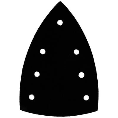 A black sandpaper in a triangular shape with nine symmetrically arranged holes. Suitable for sanding.