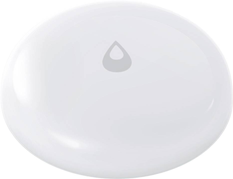 A white, oval object with a water droplet symbol in the centre.