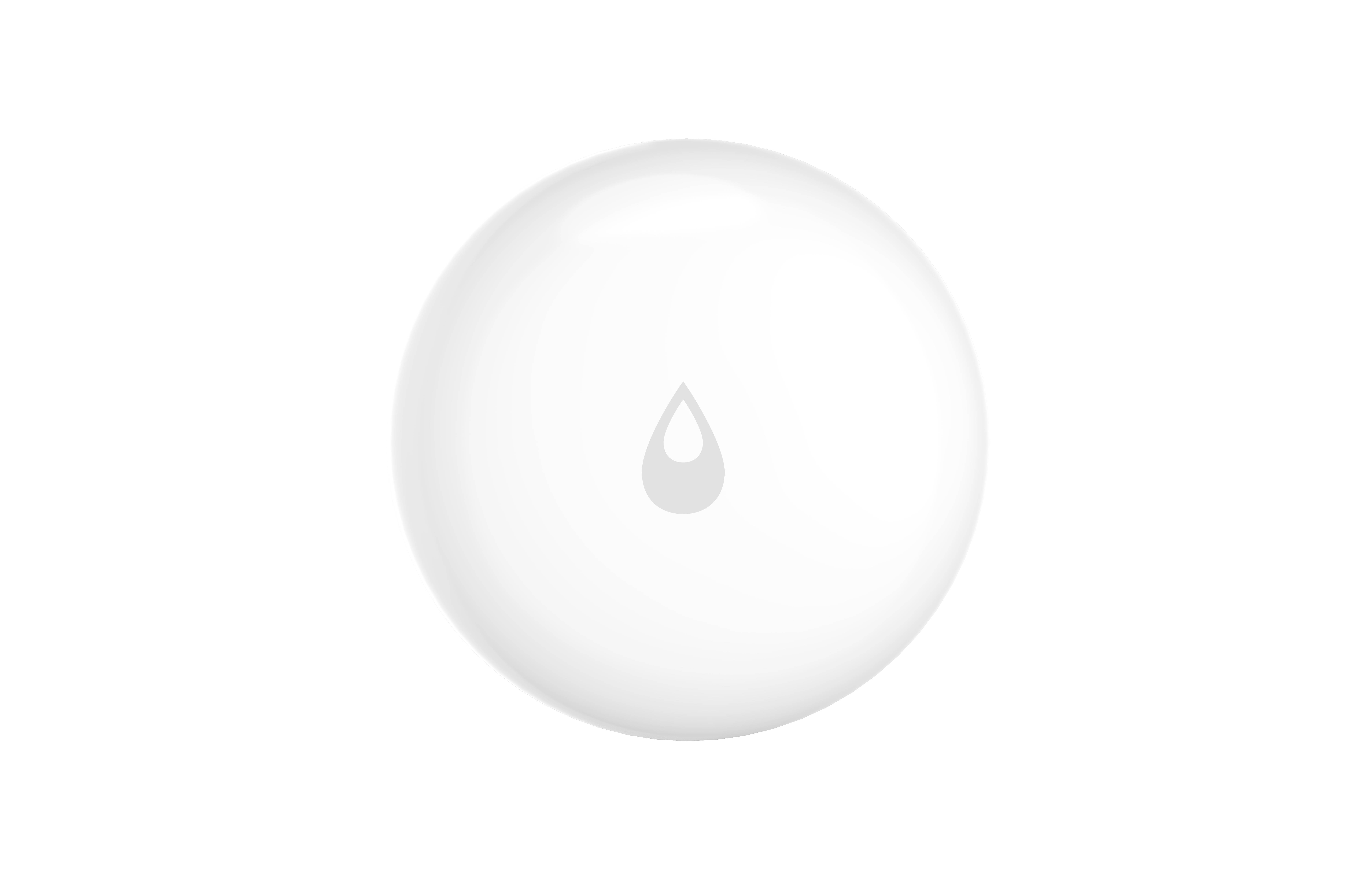 White round tablet with a grey droplet symbol in the centre.