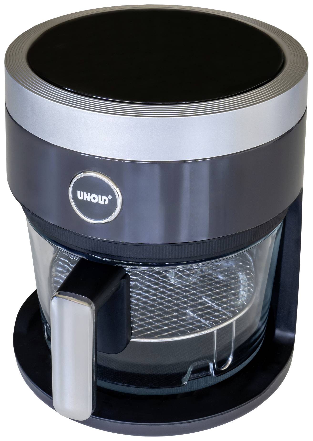 Electric ice cream maker with a black housing, silver accents and round plastic bowl; brand logo 'UNOLD' visible.