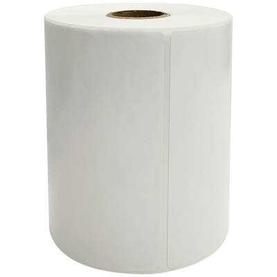 White paper roll, cylindrical, for label printer.