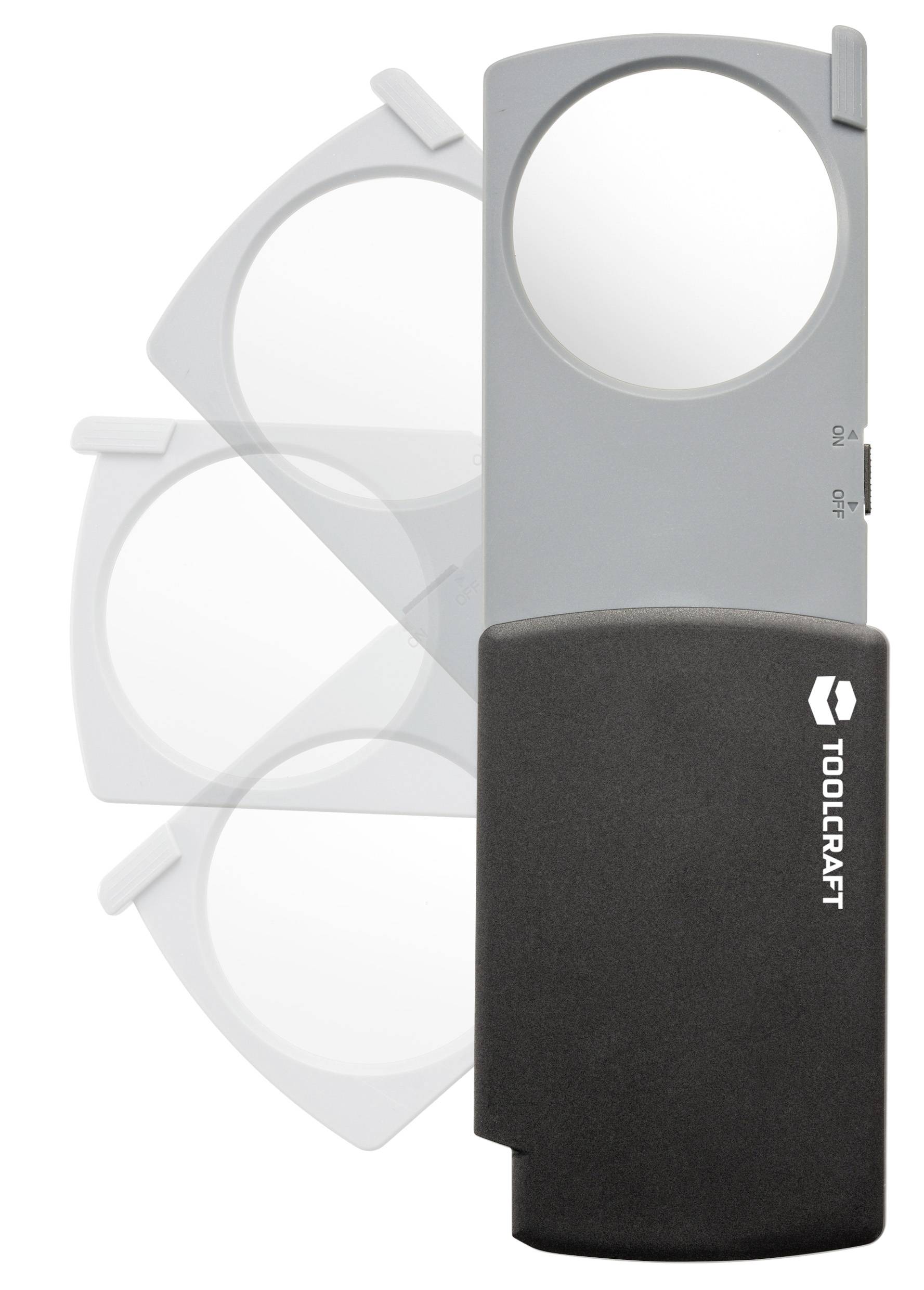 Grey and black magnifying glass by Toolcraft with extendable lens. Perfect for enlarging small details in low light conditions.