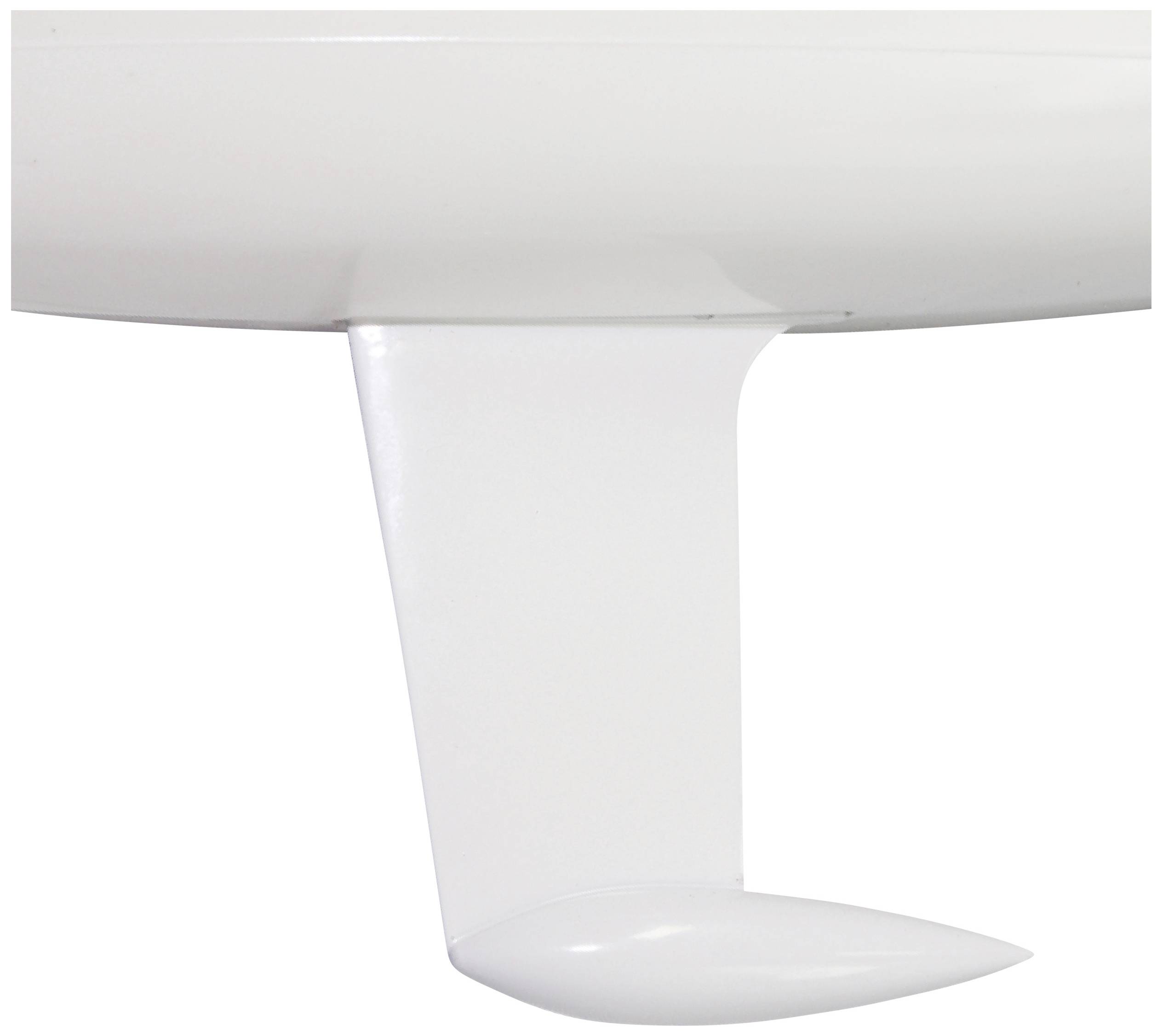 A white, flat doorstop prevents the door from hitting the wall.