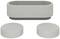 White Bluetooth speaker set with one large and two small speakers, modernly designed, suitable for home audio systems.