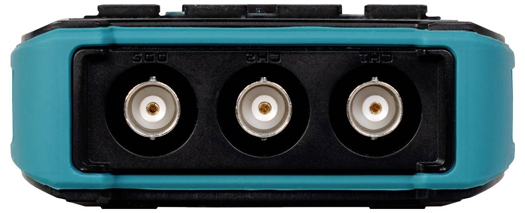 Without context, it is difficult to fully describe the image. It shows three DC connections on a device, surrounded by a turquoise border.