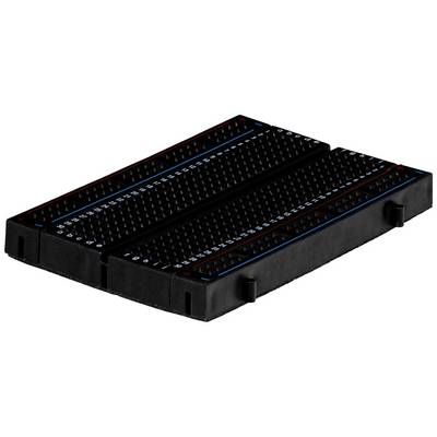 A black breadboard with numbered rows of connection points is shown, useful for electronic circuits and prototypes.