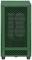 Green computer tower case with ventilated front cover, suitable for cooling purposes in a PC system.