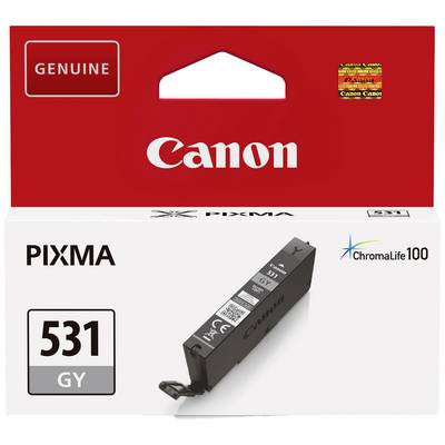 'Canon PIXMA 531 GY ink cartridge, ChromaLife100, original, grey ink, packaging displays product and brand.'