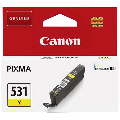 Packaging for a Canon PIXMA 531 Y Printer Cartridge in Yellow, featuring the ChromaLife100 logo. Includes indication of being an original Canon product.