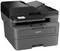 A black multifunction printer with integrated scanner, control panel with display and buttons, suitable for office applications.