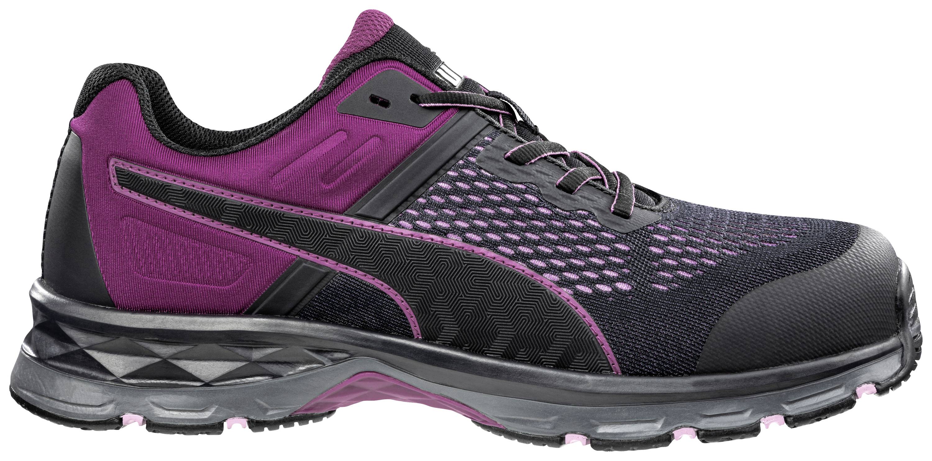 Black and pink sports shoe with mesh design, suitable for running or training.