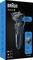 Electric Shaver Braun Series 5 in blue packaging. Highlighted: easy cleaning, three flexible blades, Li-Ion battery. Made in Germany.