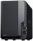 A black NAS server with model number 'DS223' and four status LEDs on the front panel. Includes LAN and USB ports.
