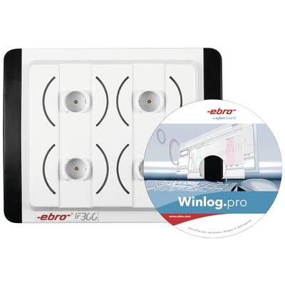 A temperature monitoring system by the brand 'ebro' with 'Winlog.pro' software CD, which enables graphical data analysis.