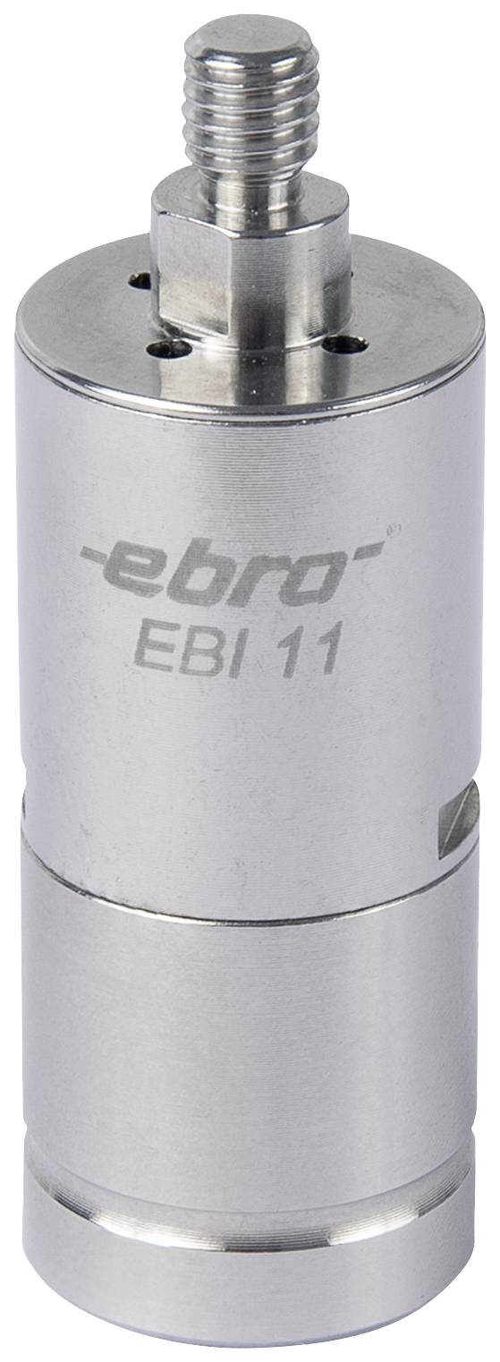 Silver cylindrical temperature logger with the inscription 'ebro EBI 11', with a protruding thread at the top.