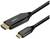 USB-C to HDMI cable with marked source, black and gold-coloured.