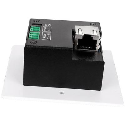 An Ethernet module with an RJ45 port, suitable for network connections. Includes RS232 interface and status LEDs.