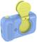 Blue children's camera with green viewfinder on top, brand name 'denver' visible on the side.