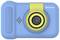 Blue children's camera with a yellow lens ring and the 'Denver' brand logo in the corner, emphasising child-friendly design.