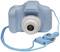 A blue children's camera with a round lens and matching blue carrying strap. It has a simple, robust design.