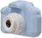 A blue children's camera with a large white lens, suitable for young users.