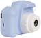 Small, blue digital camera with a simple design, suitable for children. Ventilation openings and lens visible.