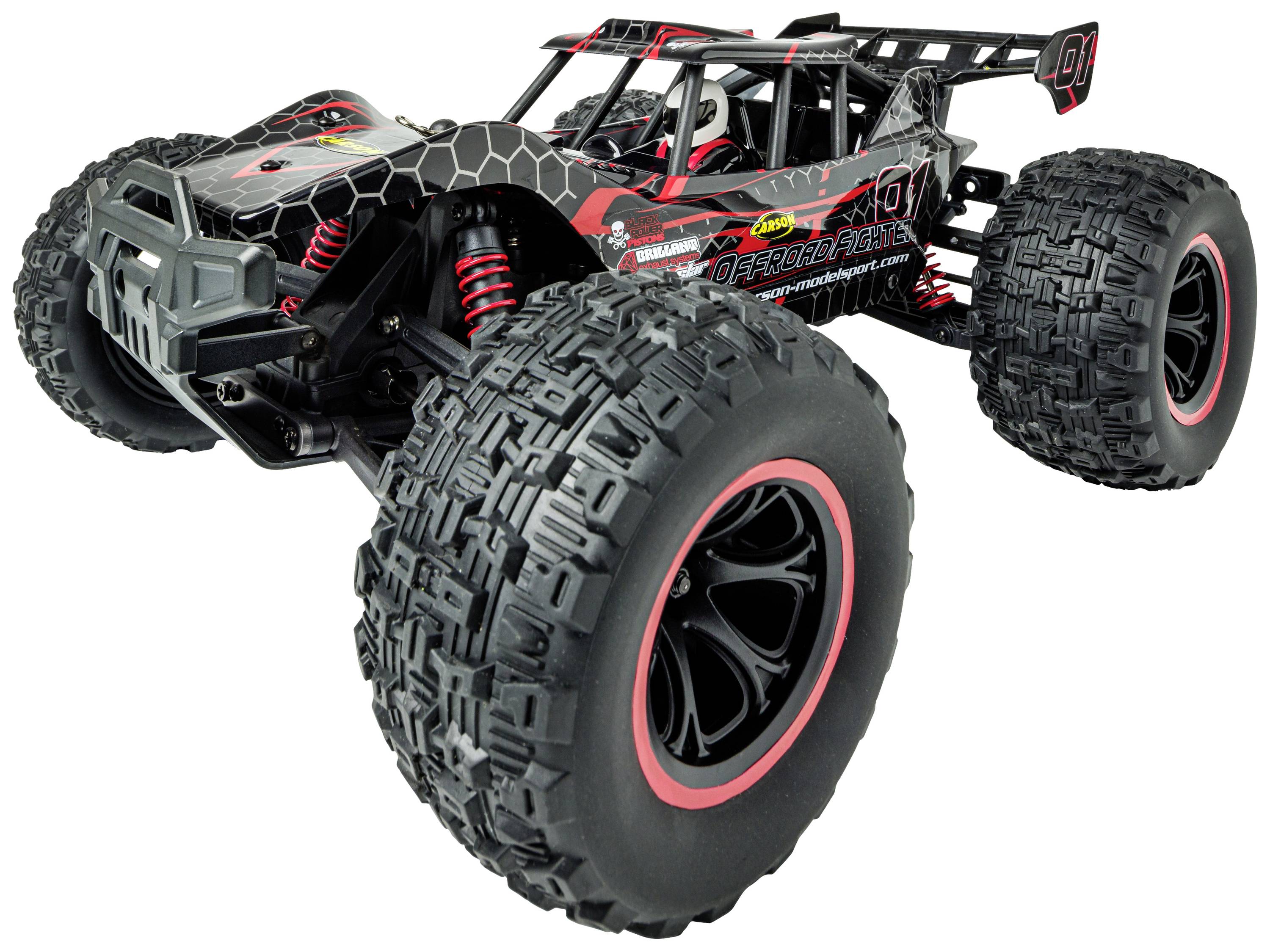A remote-controlled off-road vehicle with large, structured tyres and a robust chassis, suitable for challenging terrain.