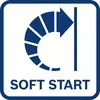 A blue symbol shows a white spiral arrow pointing at a wall. Underneath it reads 'SOFT START'.