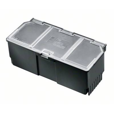 Black ink waste container with clear lid, for printers. Contains symbols indicating fill level and disposal guidelines.