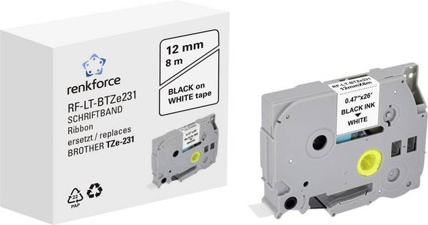 Renkforce RF-LT-BTZe231 Compatible replaced Brother TZe-231 12 mm Tape colour: White Font colour: Black 8 m