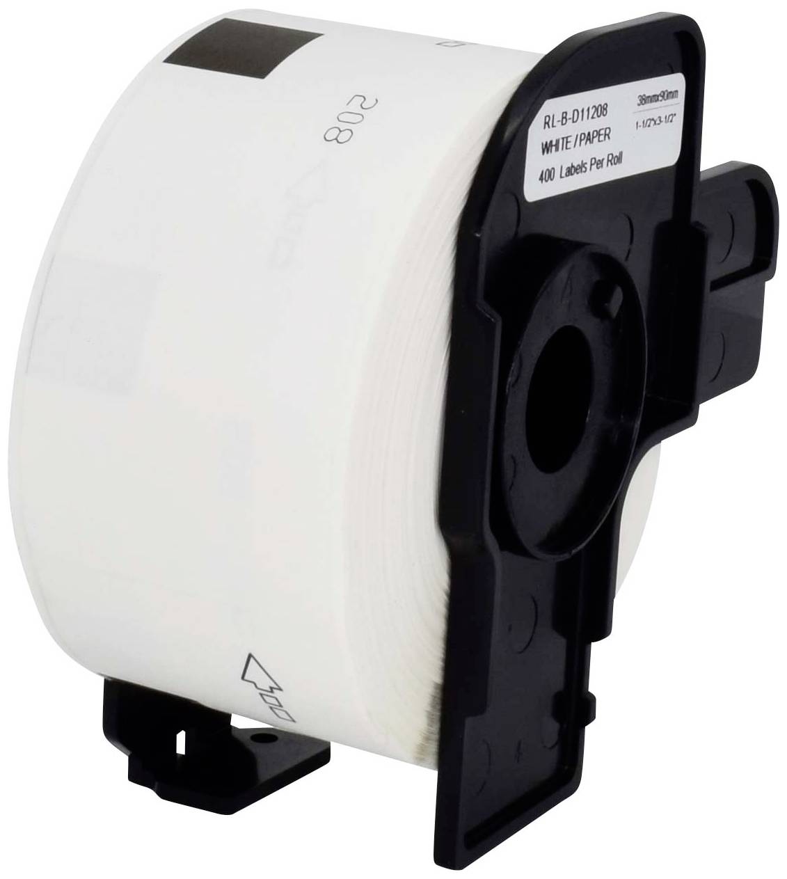 Label roll with holder, contains 400 white paper labels.