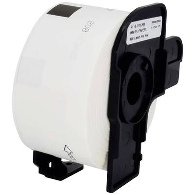 Label roll with holder, contains 400 white paper labels.