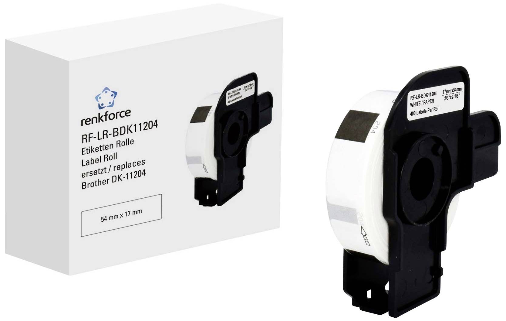 Renkforce Label roll Compatible replaced Brother DK-11204 54 x 17 mm Paper White 400 pc(s) Standard All-purpose labels RF-6027496