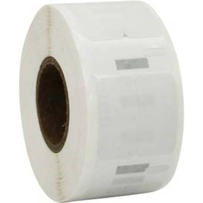 Roll of white, self-adhesive labels; suitable for labelling machines or printers.