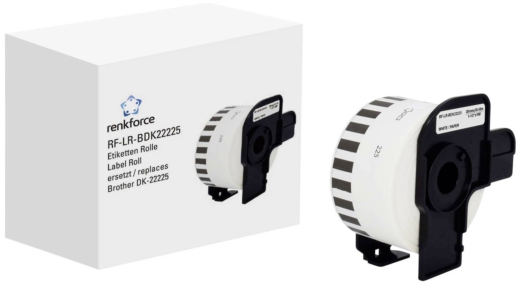 Renkforce Label roll Compatible replaced Brother DK-22225 38 mm x 30.48 m Paper White 30.48 m Standard All-purpose labels RF-6027524