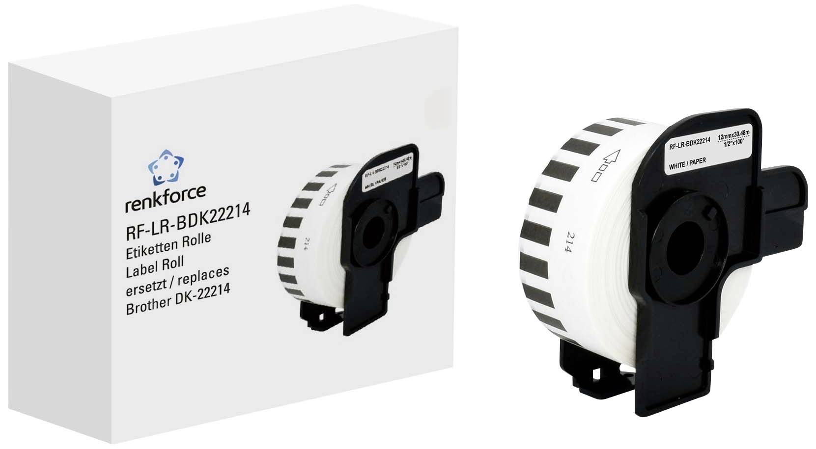 Renkforce Label roll Compatible replaced Brother DK-22214 12 mm x 30.48 m Paper White 30.48 m Standard All-purpose labels RF-6027528