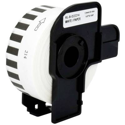 Label roll with the inscription 'WHITE/PAPER', suitable for printers, showing an arrow indicating the direction of travel.