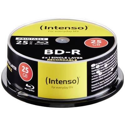 'Pack of 25 BD-R single-layer blank discs, each with 25 GB storage capacity, for data recording.'