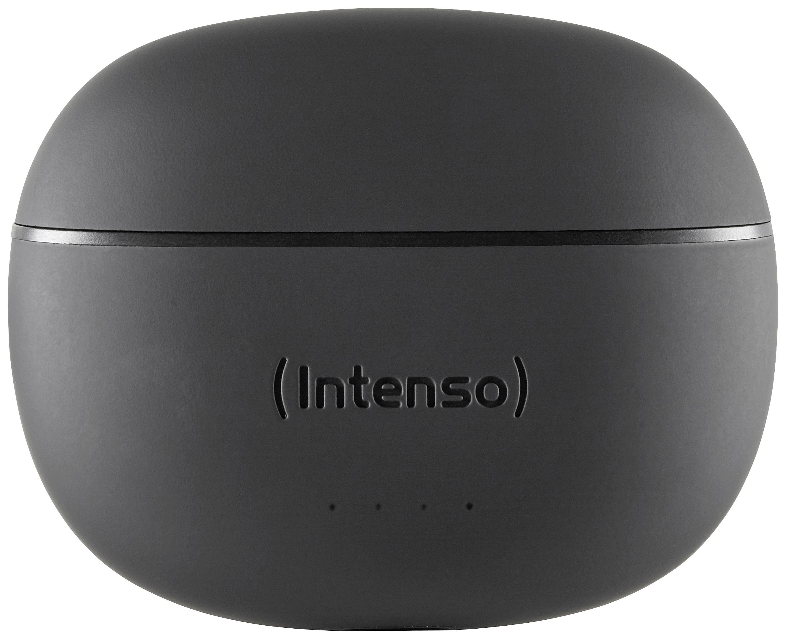 Black case with 'Intenso' printed on the front, likely for wireless headphones.