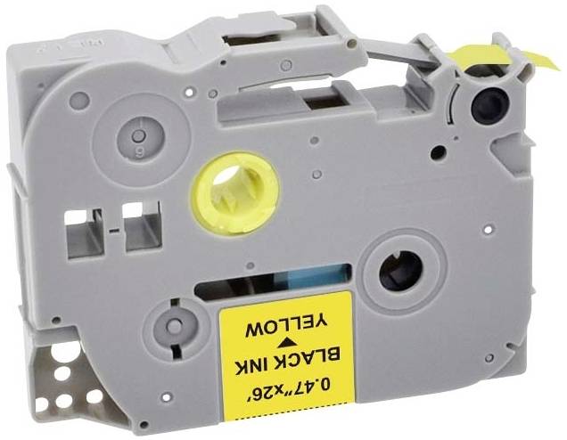 Grey ribbon for label printer, including yellow selection strip. Text: '0.47X26, BLACK INK, YELLOW'.
