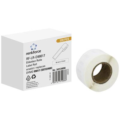 'Renkforce Label Roll', Model RF-LR-D99017, 220 Pieces, compatible with DYMO 99017. Pictured: Packaging and roll.