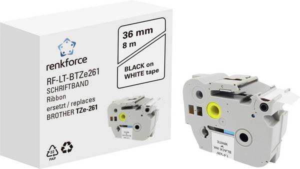 Renkforce RF-LT-BTZe261 Compatible replaced Brother TZe-261 36 mm Tape colour: White Font colour: Black 8 m