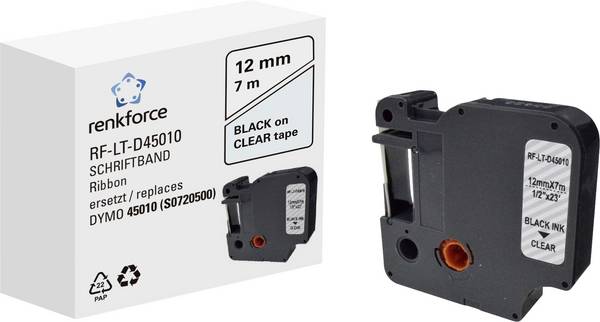 Renkforce RF-LT-D45010 Compatible replaced DYMO D1 - 45010 12 mm Tape colour: Transparent Font colour: Black 7 m