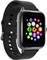 Black smartwatch with a square display showing colourful app icons. Primarily fitness and health applications.