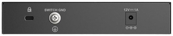 'Back of a device with a lock, switch, and 12V power socket, suitable for 1A.'